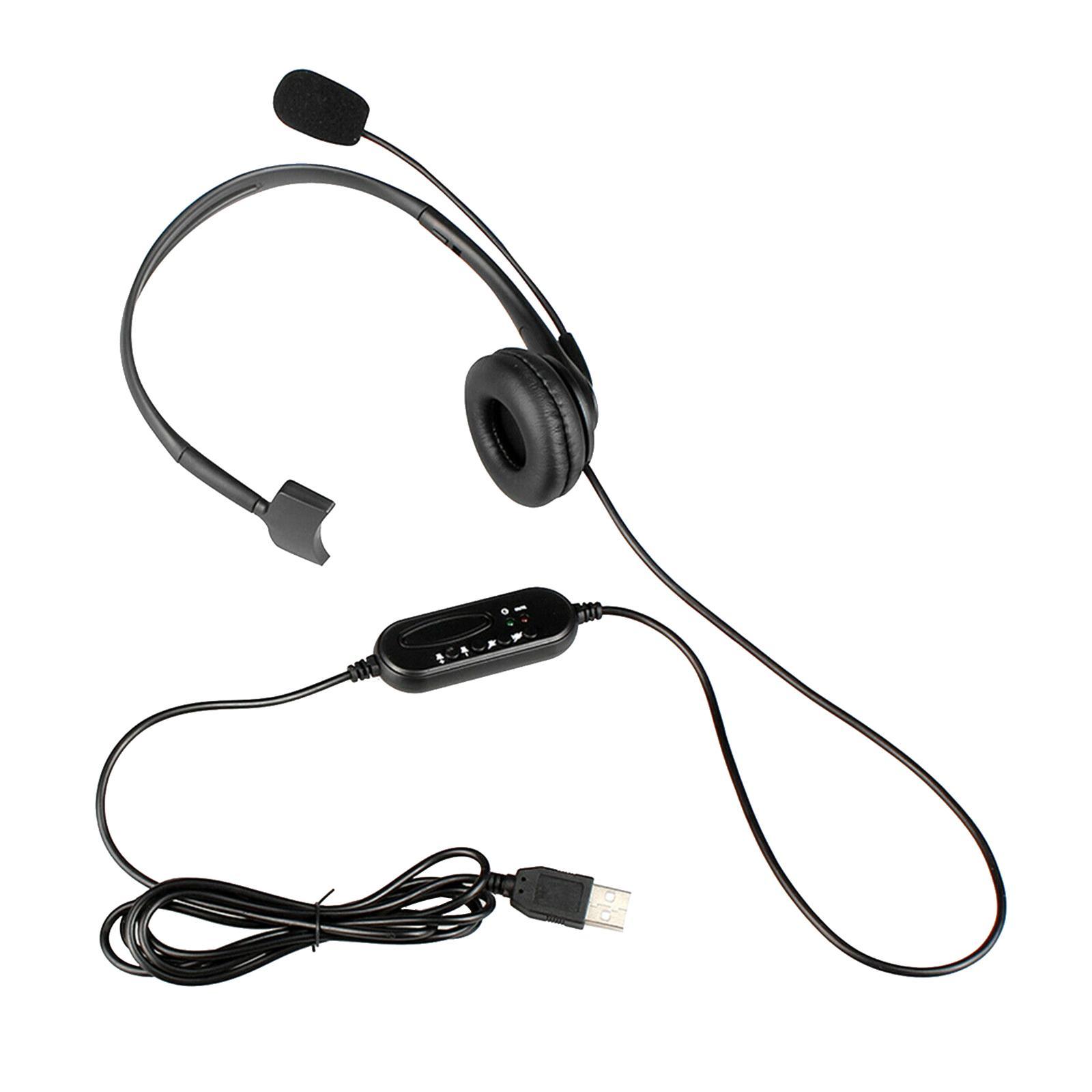 USB Computer Headset Wired Business Ear Headphone for Call Center PC Laptop Chat