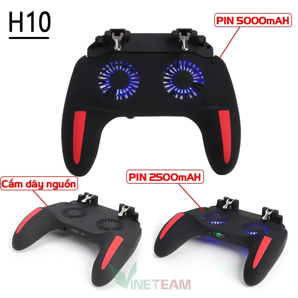 Tay cầm chơi game PUBG/FF/ROS có TẢN NHIỆT ĐÔI tích hợp sạc dự phòng H10