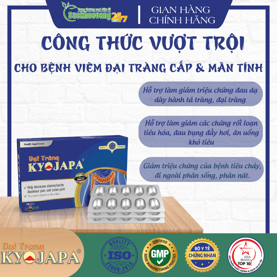 Viên uống Đại tràng KYOJAPA giảm triệu chứng đau dạ dày hành tá tràng, đại tràng, giảm các chứng đau bụng đầy hơi, ăn uống khó tiêu - Hộp 30 viên