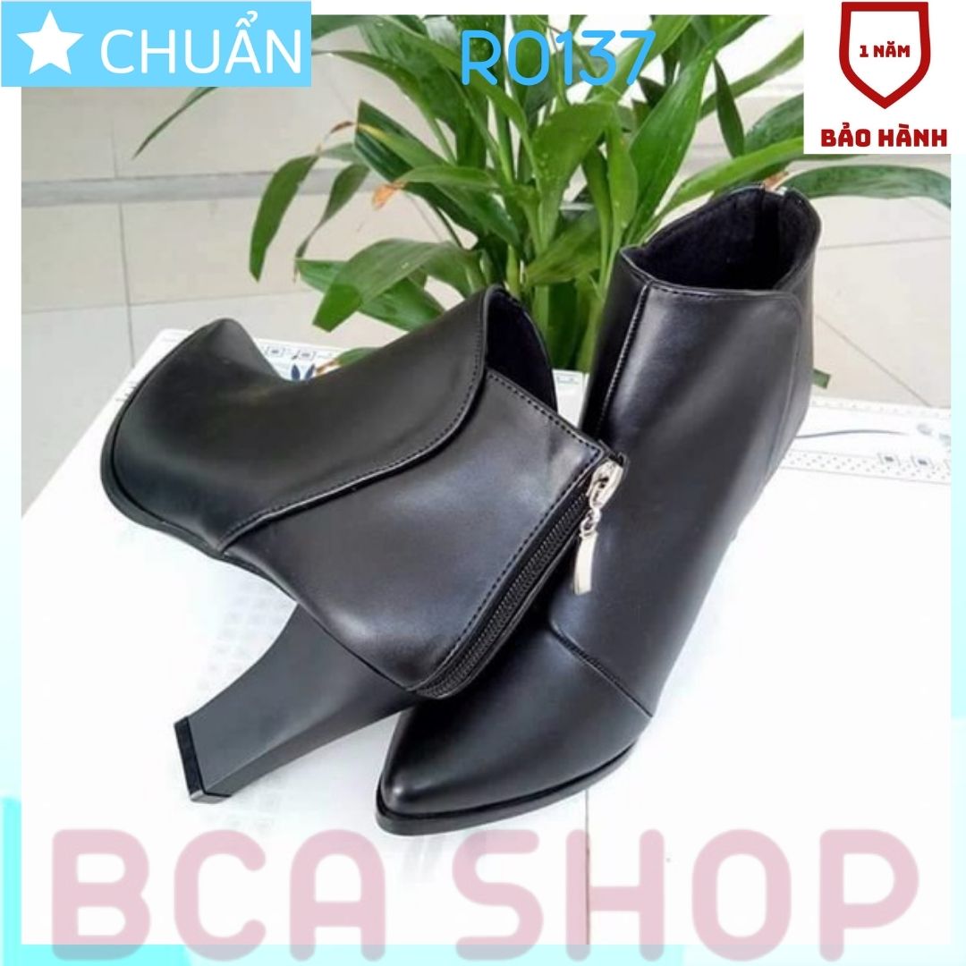 Giày bốt nữ cổ ngắn thời trang cao cấp 7p RO137 ROSATA tại BCASHOP mũi nhọn, dây kéo sau, đường may tỉ mỉ, sắc sảo - màu đen