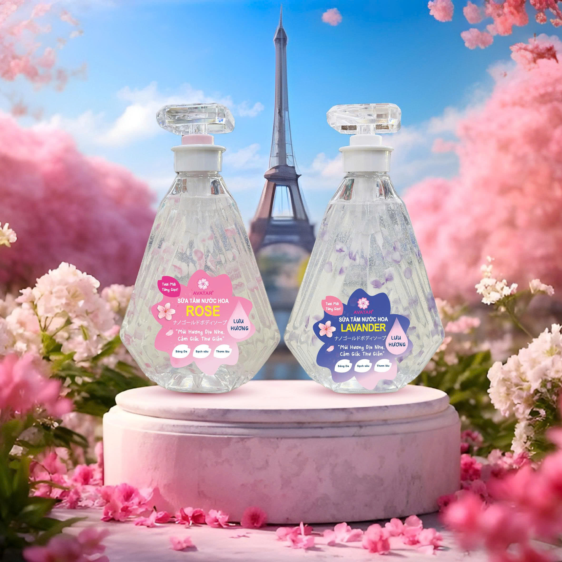 Sữa Tắm Cánh Hoa Tươi Giúp Trắng Mịn Da Hương Hoa Hồng Avatar Rose Shower Gel 800 mL