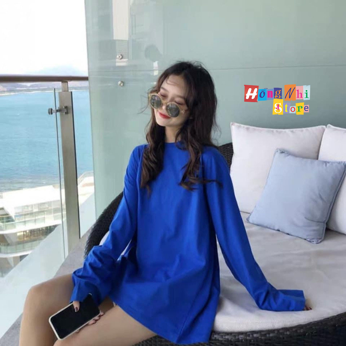 Áo Thun Tay Dài Trơn Dáng Rộng Màu Xanh Long Tee Blue Unisex - MM