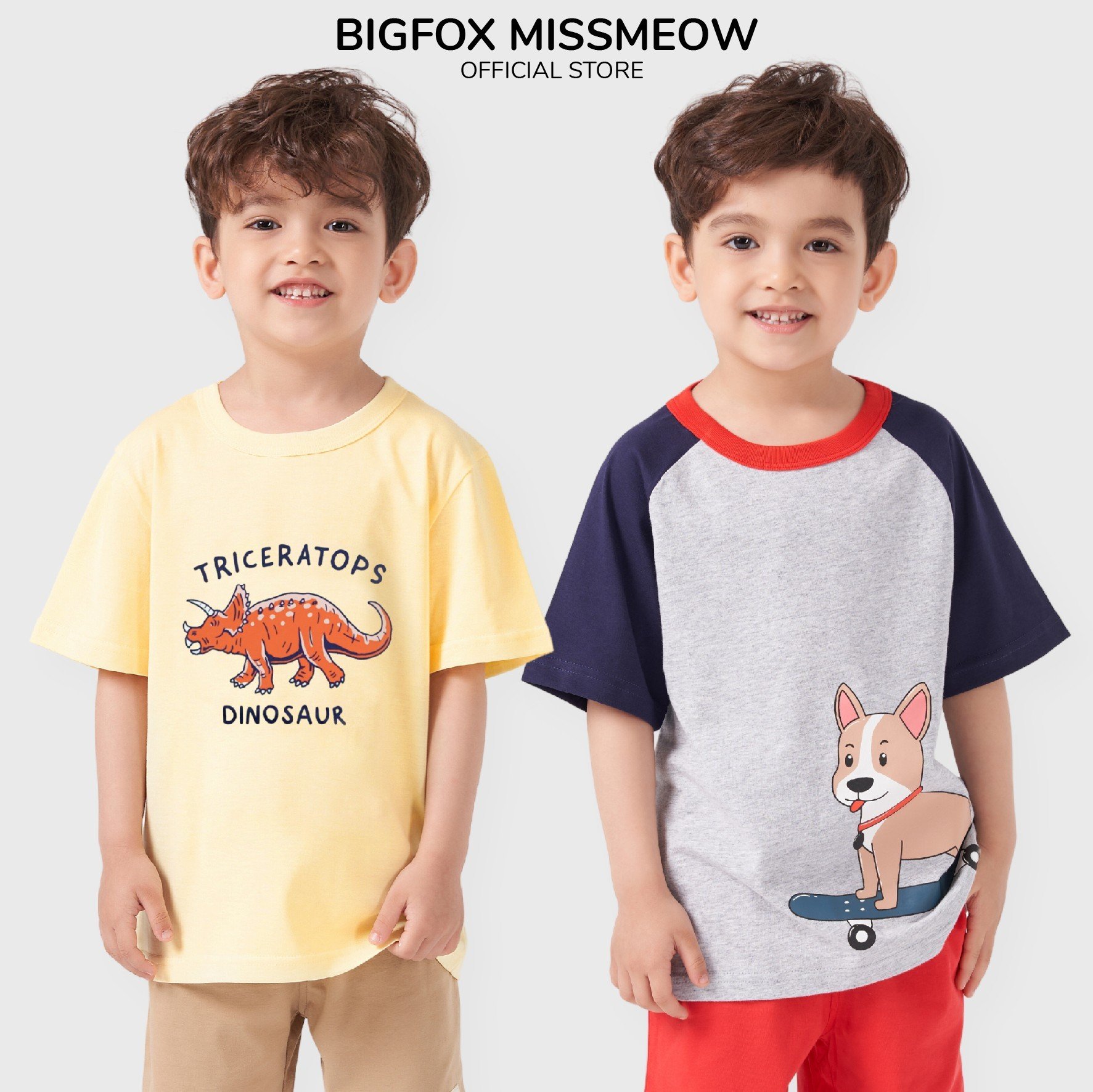 Áo thun bé trai BIGFOX - MISS MEOW size đại, áo cho bé chất cotton phong cách Âu Mỹ 10 - 26 kg QATE 03