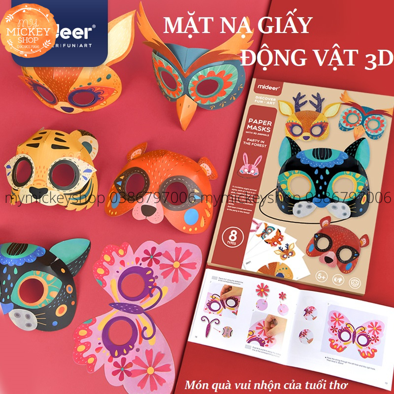 Bộ đồ chơi Mideer thủ công 8 Mặt nạ giấy với hình động vật 3D MIDEER paper maks with 3D animals