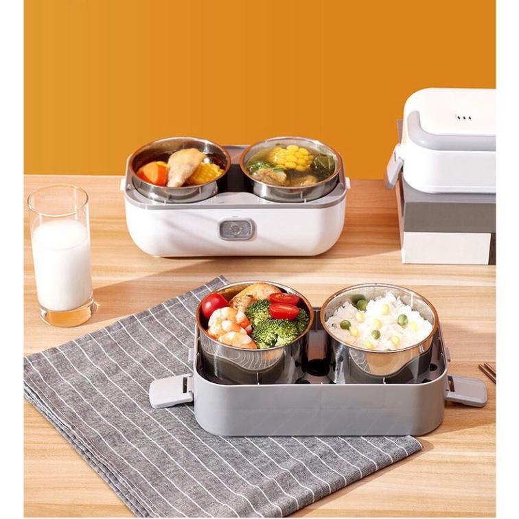 Hộp cơm cắm điện đa năng, hộp cơm hâm nóng văn phòng tự nấu chín thức ăn với 4 Hộp Inox