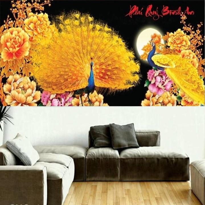 Tranh thêu công vàng phú quý bình an LV3101 - kích thước: 89 * 43cm.