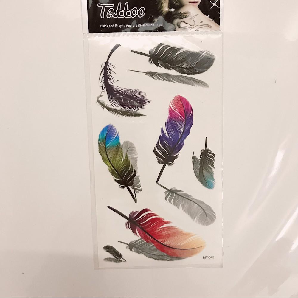 Hình xăm dán lông vũ nhiều màu size 10x20cm