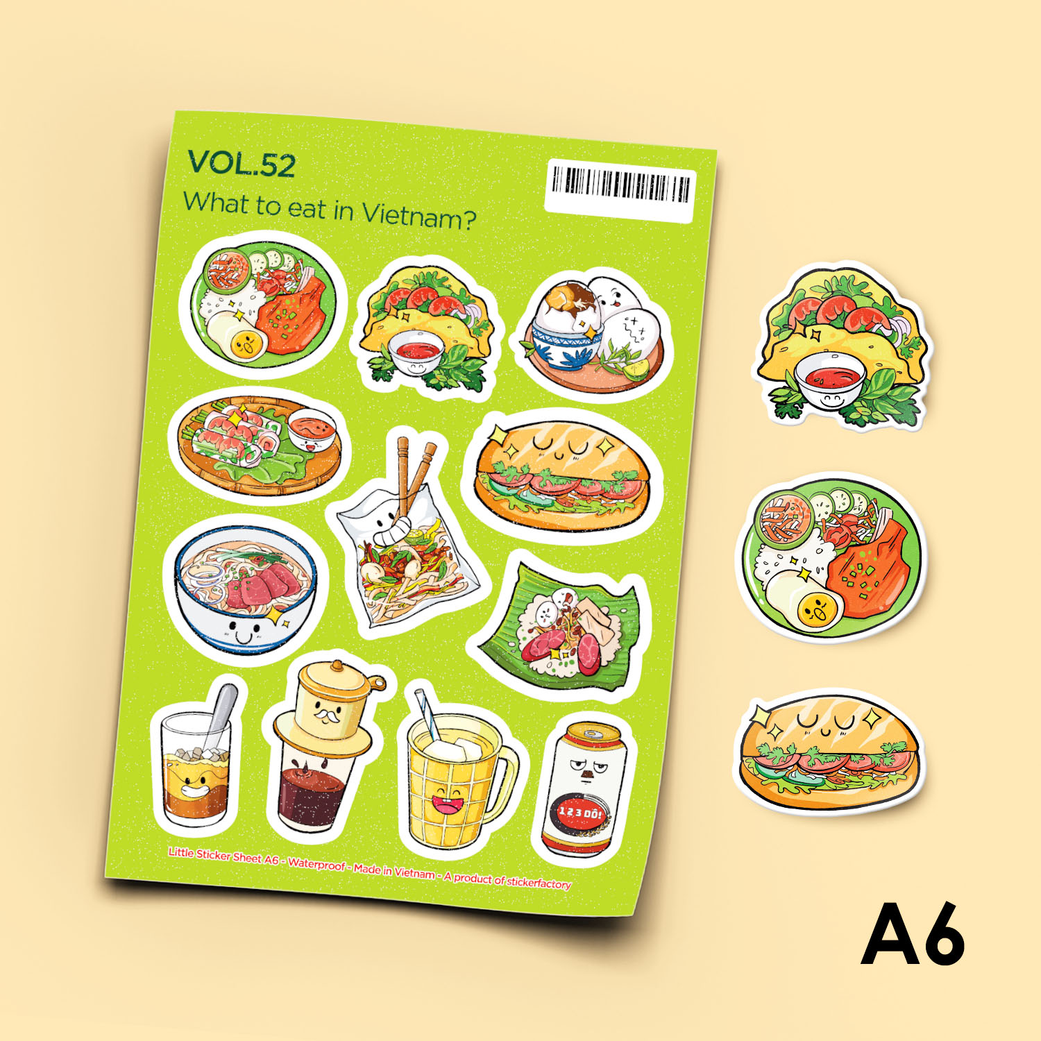 Vol.52 What to eat in Vietnam? - Little sticker sheet A6 hình dán lấp lánh cao cấp - Sticker Factory