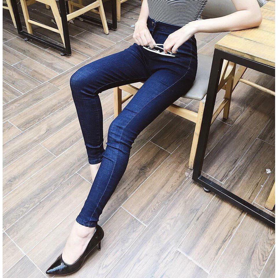 Quần Jeans Nữ Lưng CaoTôn Dáng Màu Xanh Đen