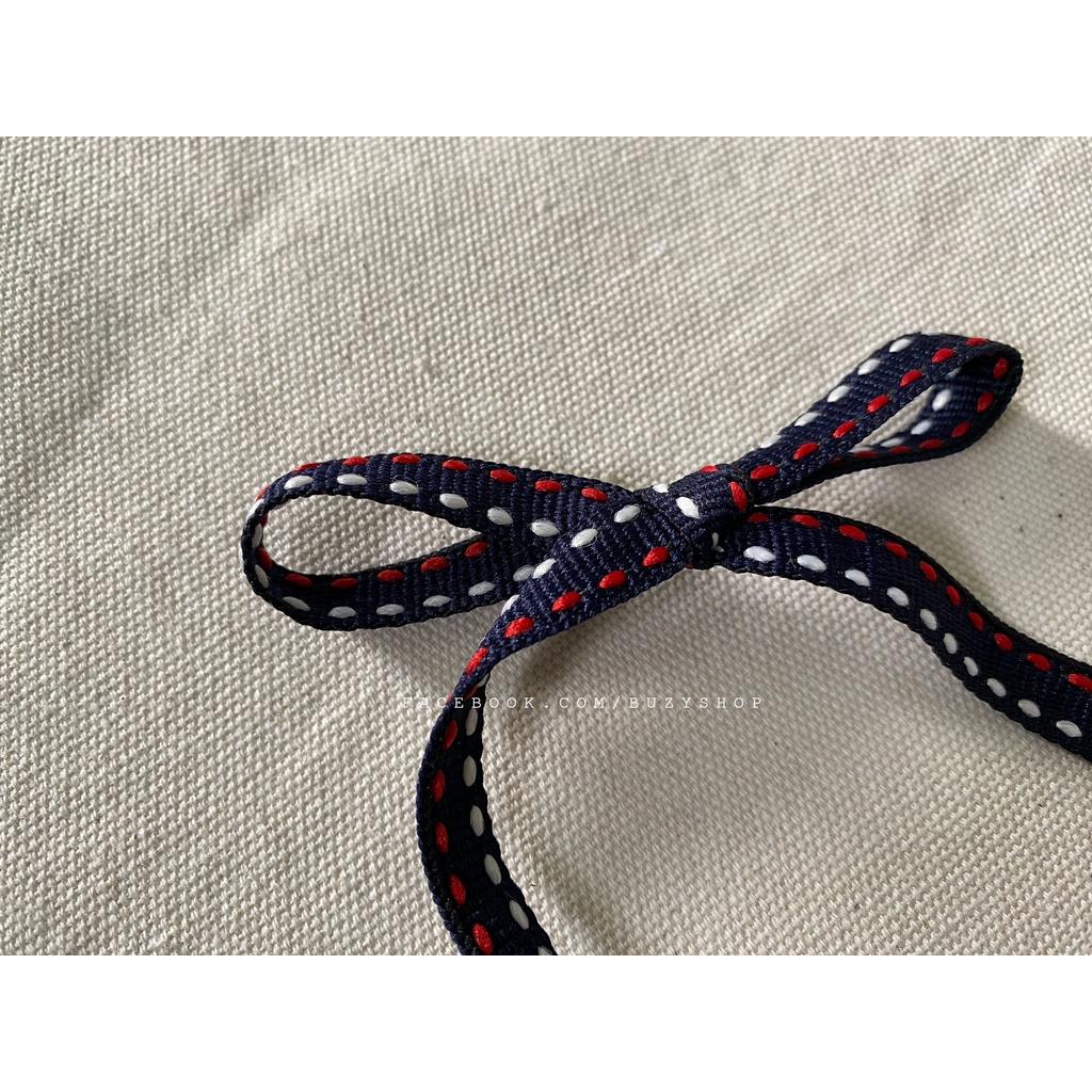 Ruy băng họa tiết bản 10mm - mẫu 24 - MÀU XANH ĐEN