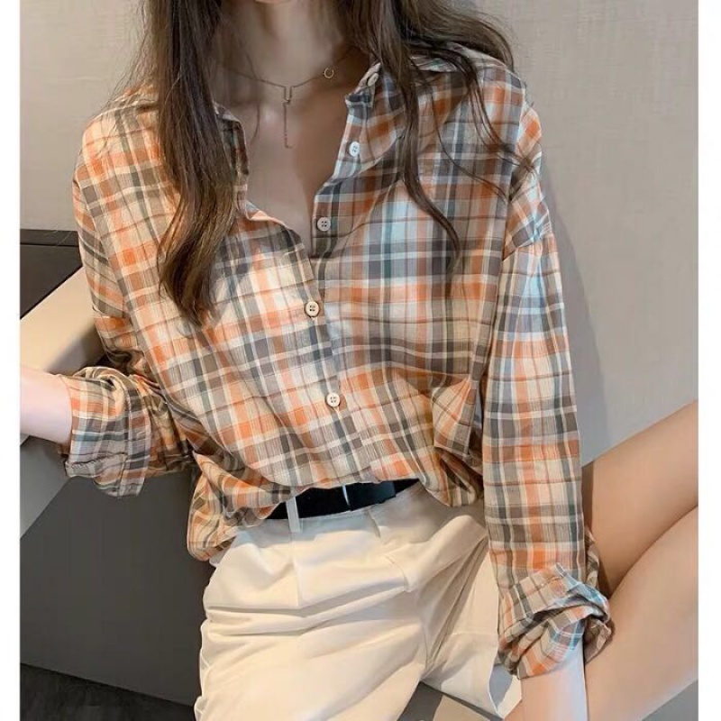 Áo sơ mi nữ đũi Việt Thiết kế kẻ caro trẻ trung DV68