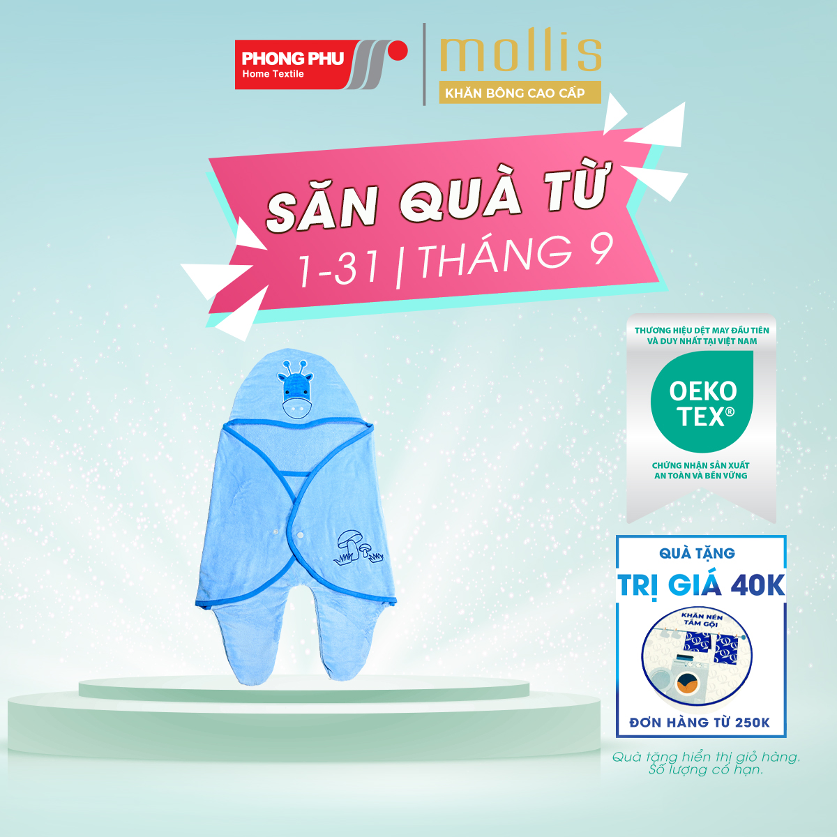 Áo Choàng Tắm Trẻ Em Mollis Cotton 79cm Cao Cấp Thấm Hút Tốt Mềm Mại An Toàn Giữ Ấm Không Xù Lông N29