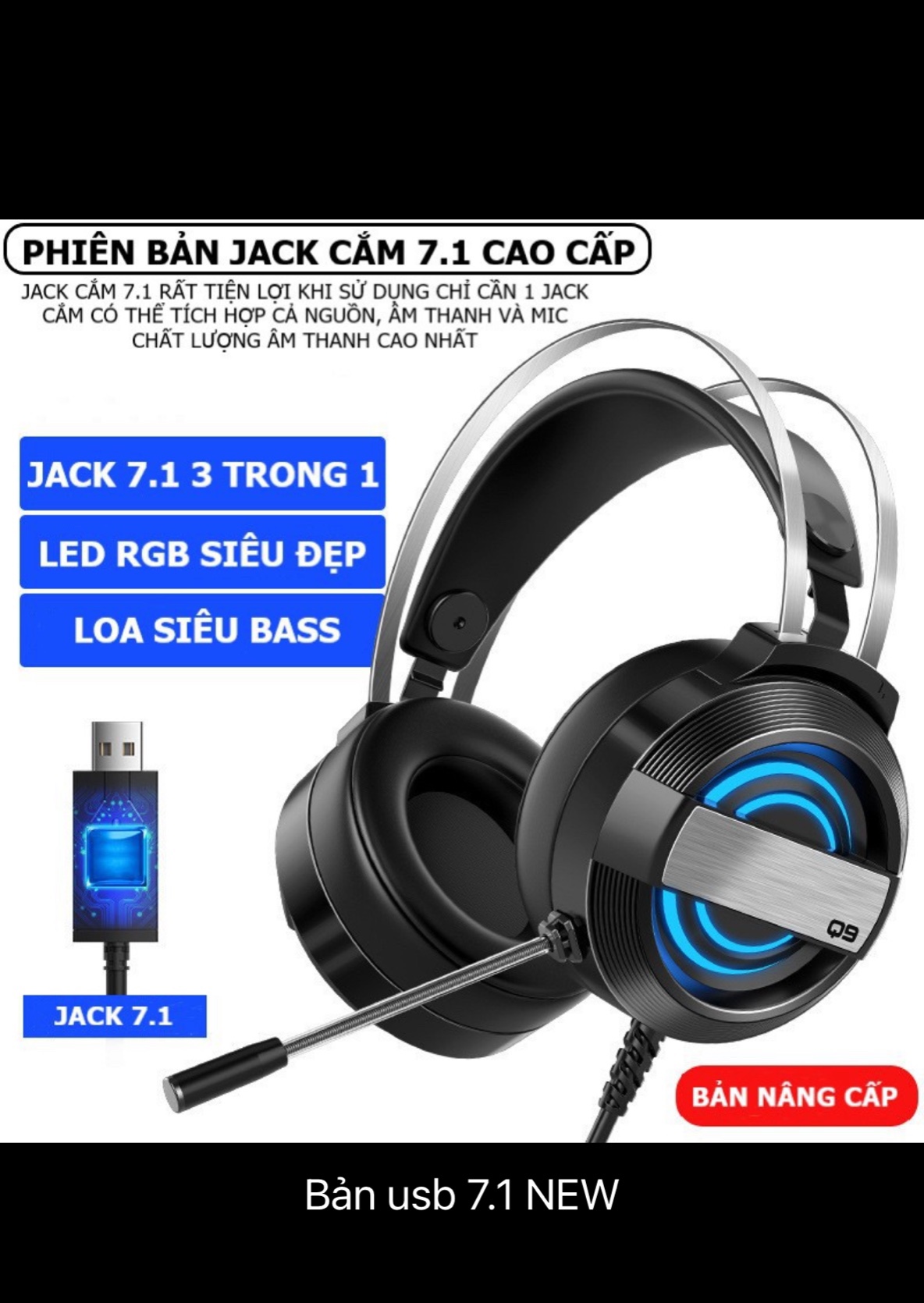 Tai nghe chụp tai máy tính ZTU Smart MC Q9 có đèn LED đổi màu, mic đàm thoại, headphone chơi game trên laptop, pc - Hàng Chính Hãng