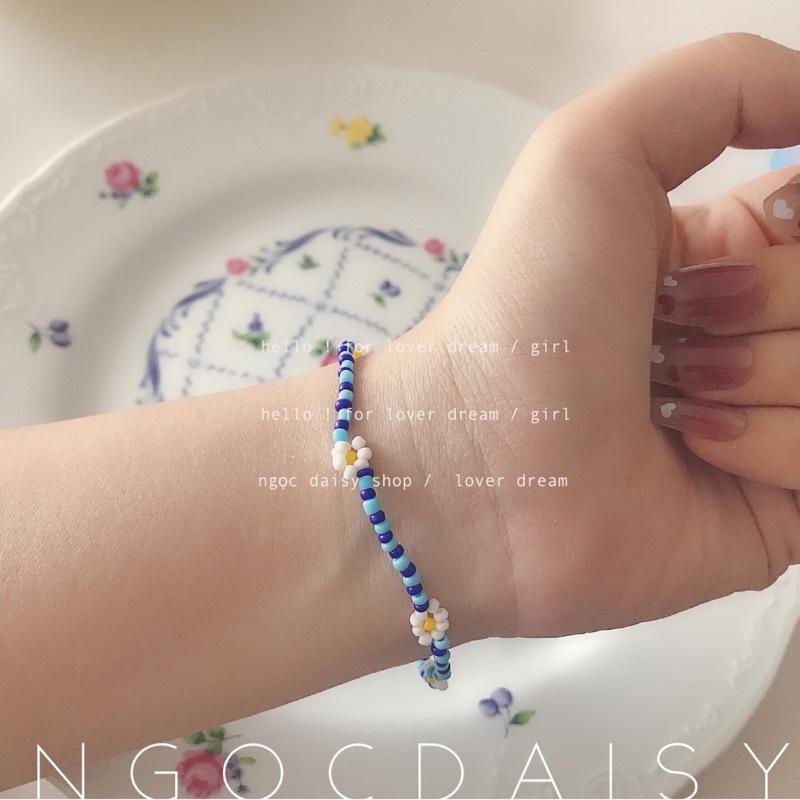 N126 Dây chuyền handmade hạt cườm Hoa Daisy dây xanh dương phong cách Hàn Quốc xinh xắn