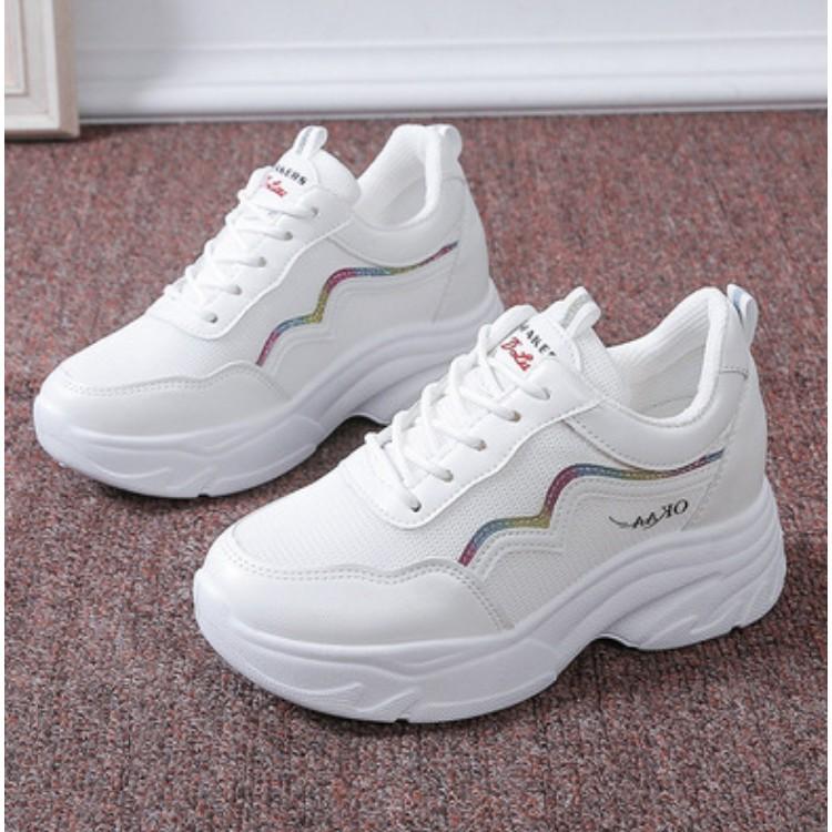 Giày thể thao nữ , giày sneaker nữ độn đế AA OKK 5cm nhũ lấp lánh đường viền đế sóng hàng cao cấp cực đẹp và êm chân