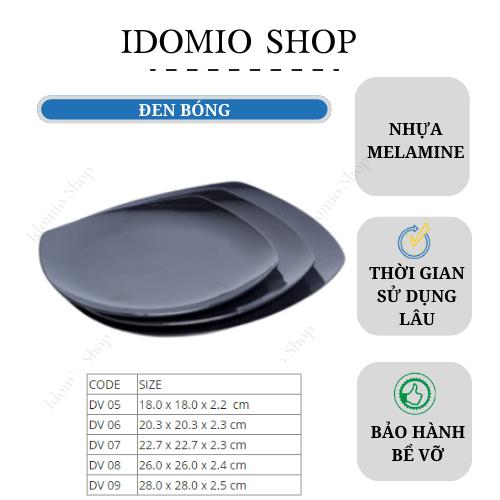 Đĩa Nhựa Melamine Vuông Màu Đen