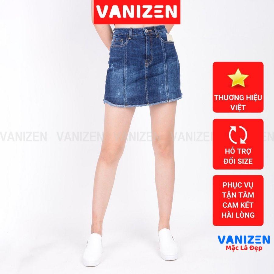 Chân váy jean nữ có quần bên trong đẹp lưng cao cạp cao xước nhẹ gân gấu tua rua hàng cao cấp mã 4160 VANIZEN