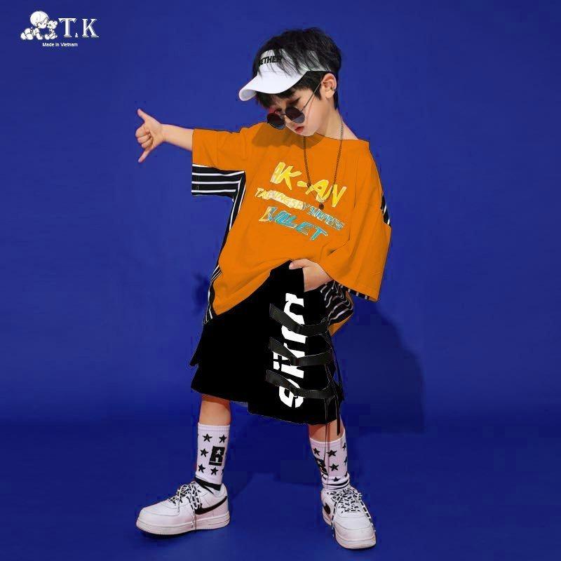 MS: 210578 - Đồ bộ bé trai, bé gái, kiểu dáng HipHop cá tính, sành điệu, thun cotton ngắn tay - GiaKhang