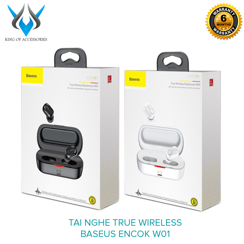 Tai nghe đôi True Wireless Baseus W01 Encok Music - dung lượng pin lên đến 2000mah (Hàng chính hãng)