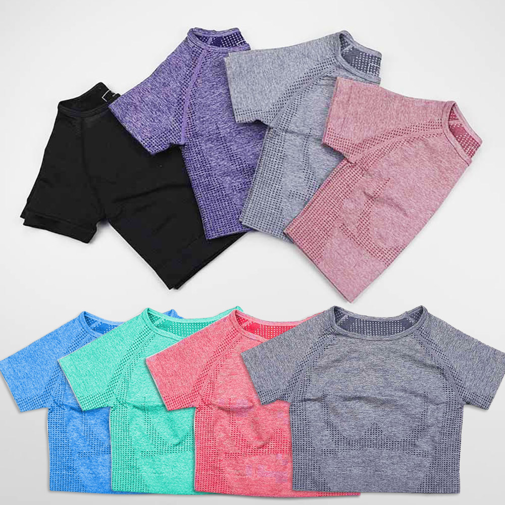 Áo Crop Top Tập Yoga thể dục cho nữ nhanh khô thoáng khí, không cổ ngắn tay