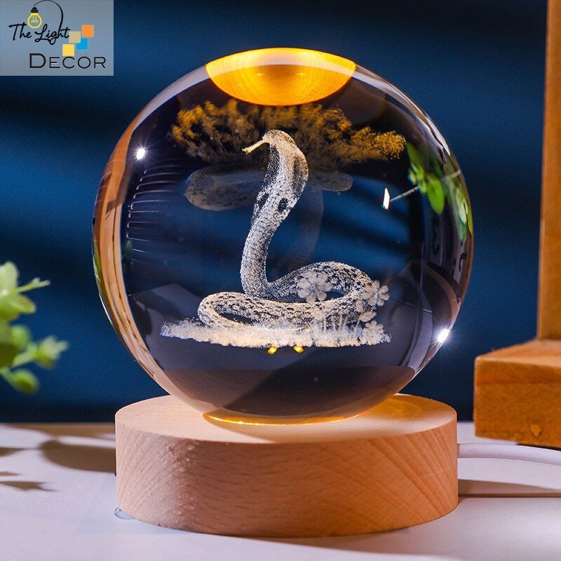 Bộ Quà Tặng Quả Cầu Pha Lê 3D larser LED 12 Con Giáp Tuổi Tỵ