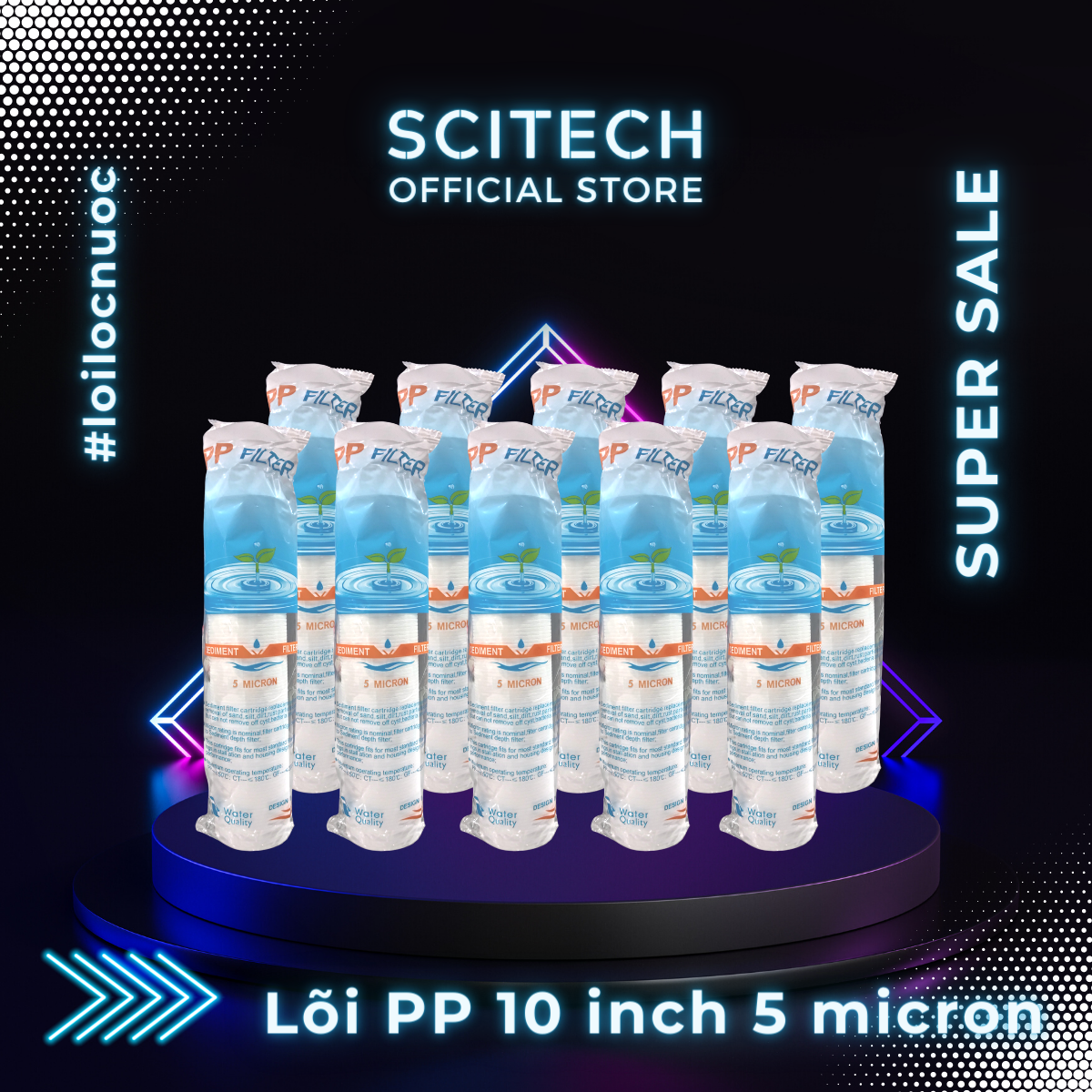 Combo 10 lõi lọc PP 10 inch 5 micron - Lõi số 1 máy lọc nước Nano/UF/RO, bộ lọc thô - Hàng chính hãng