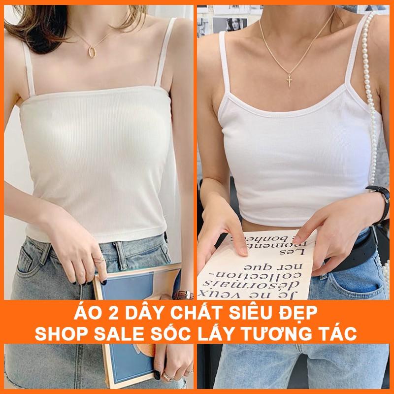 Áo hai dây nữ croptop Madela 100% Cotton, co dãn thoải mái dáng ôm cực thoải mái cho mùa hè, có hai màu đen trắng dễ phối đồ
