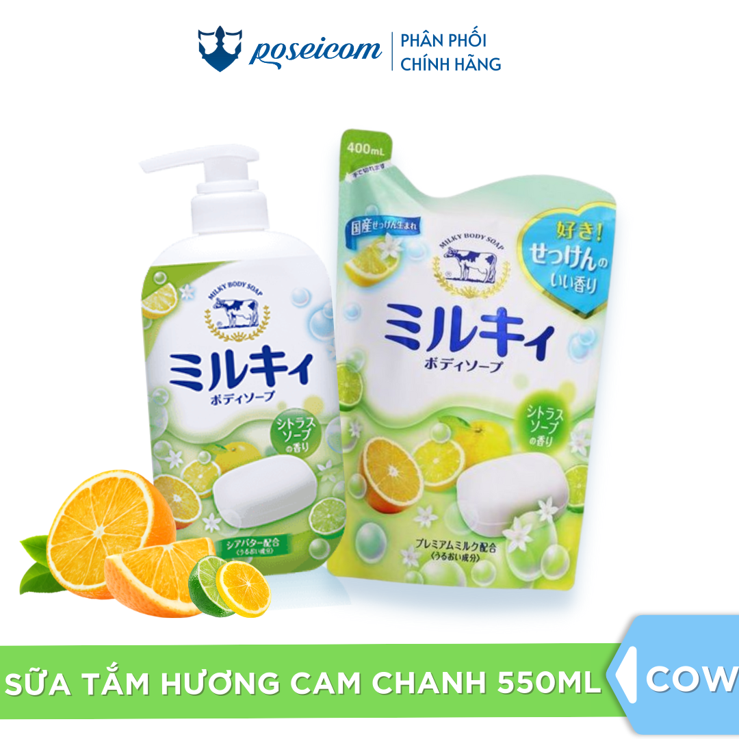 Sữa tắm hương cam chanh milk body soap cow 550ml - 4901525006330