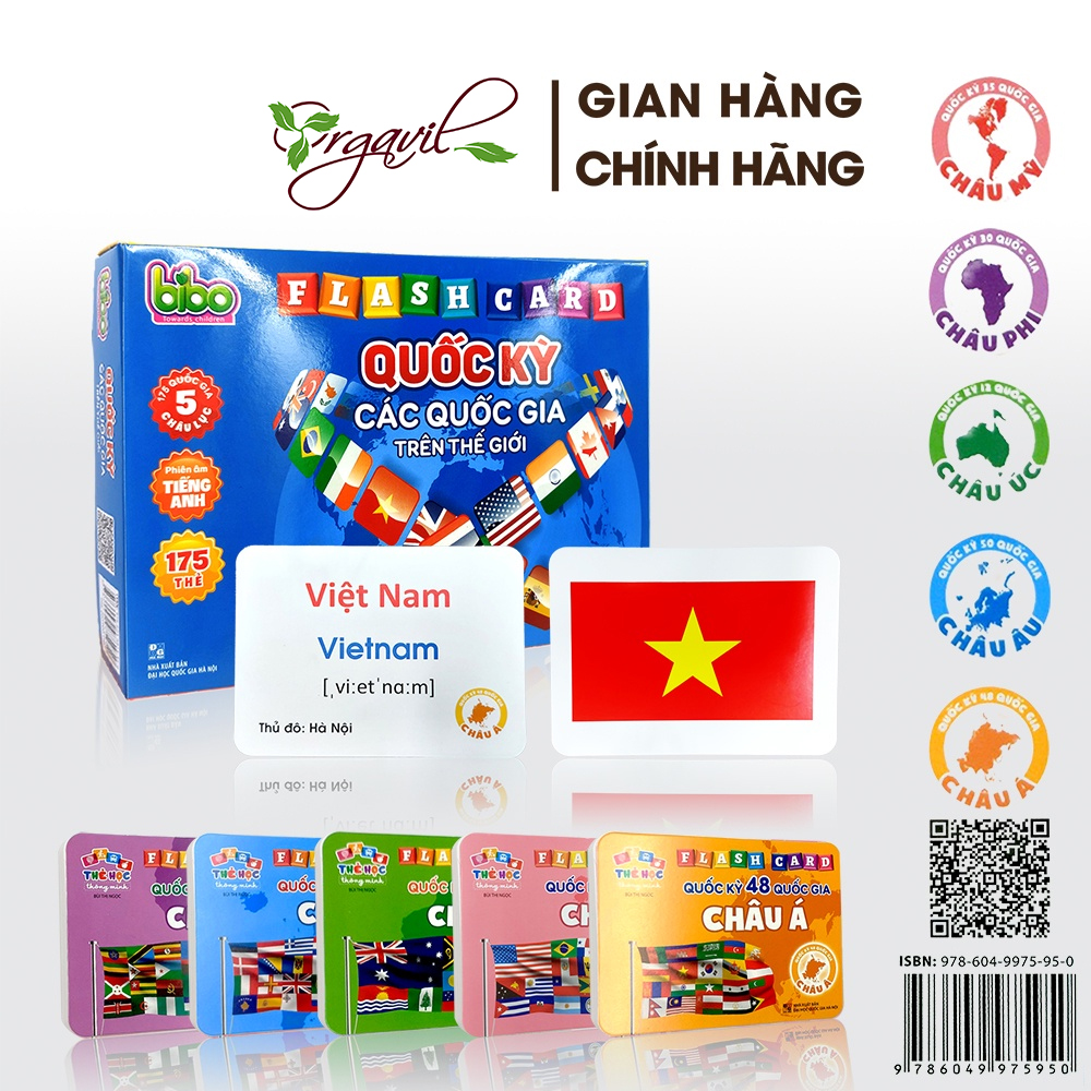 Flashcard Cờ Các Nước, Quốc Kỳ 175 Quốc Gia Trên Thế Giới - Flashcard Song Ngữ Tiếng Anh, Tiếng Việt Cho Bé - Orgavil