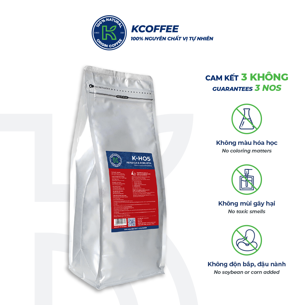 Cà phê hạt rang K Coffee 100% Robusta Arabica nguyên chất cà phê đậm vị K-HO5 (500g/Túi)