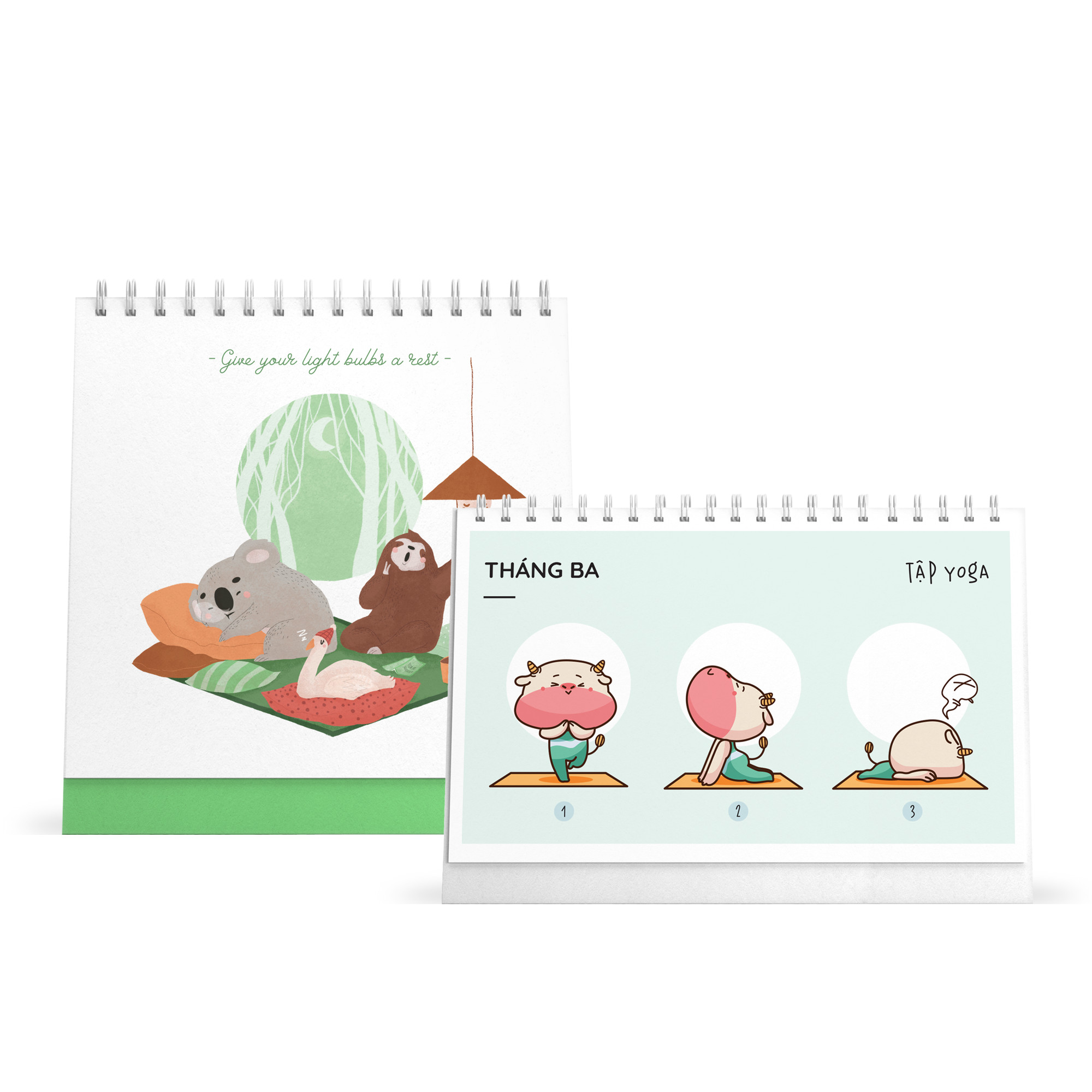 Combo lịch bàn SDstationery 2021 - Lịch ngang chữ nhật HỨA SỐNG TỐT (con trâu) và Lịch đứng vuông LIVE GREEN (sống xanh)