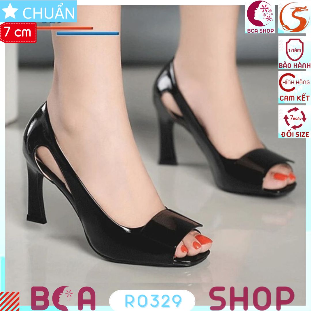 Giày cao gót nữ màu đen 7p RO329 ROSATA tại BCASHOP hở mũi, quai sau, quai ngang có nhấn nơ vuông lạ mắt