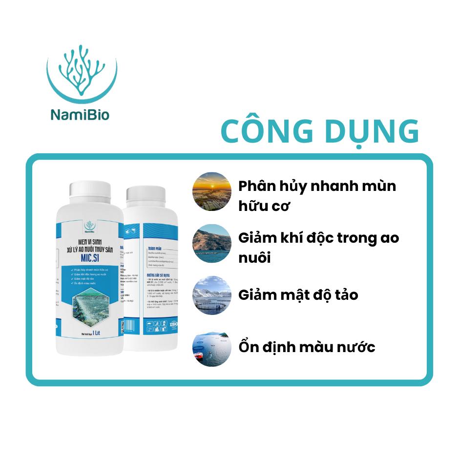 Men vi sinh xử lý ao nuôi thủy sản MIC.S1 (1 lít) Làm sạch ao hồ nuôi định kỳ, sau các vụ nuôi.