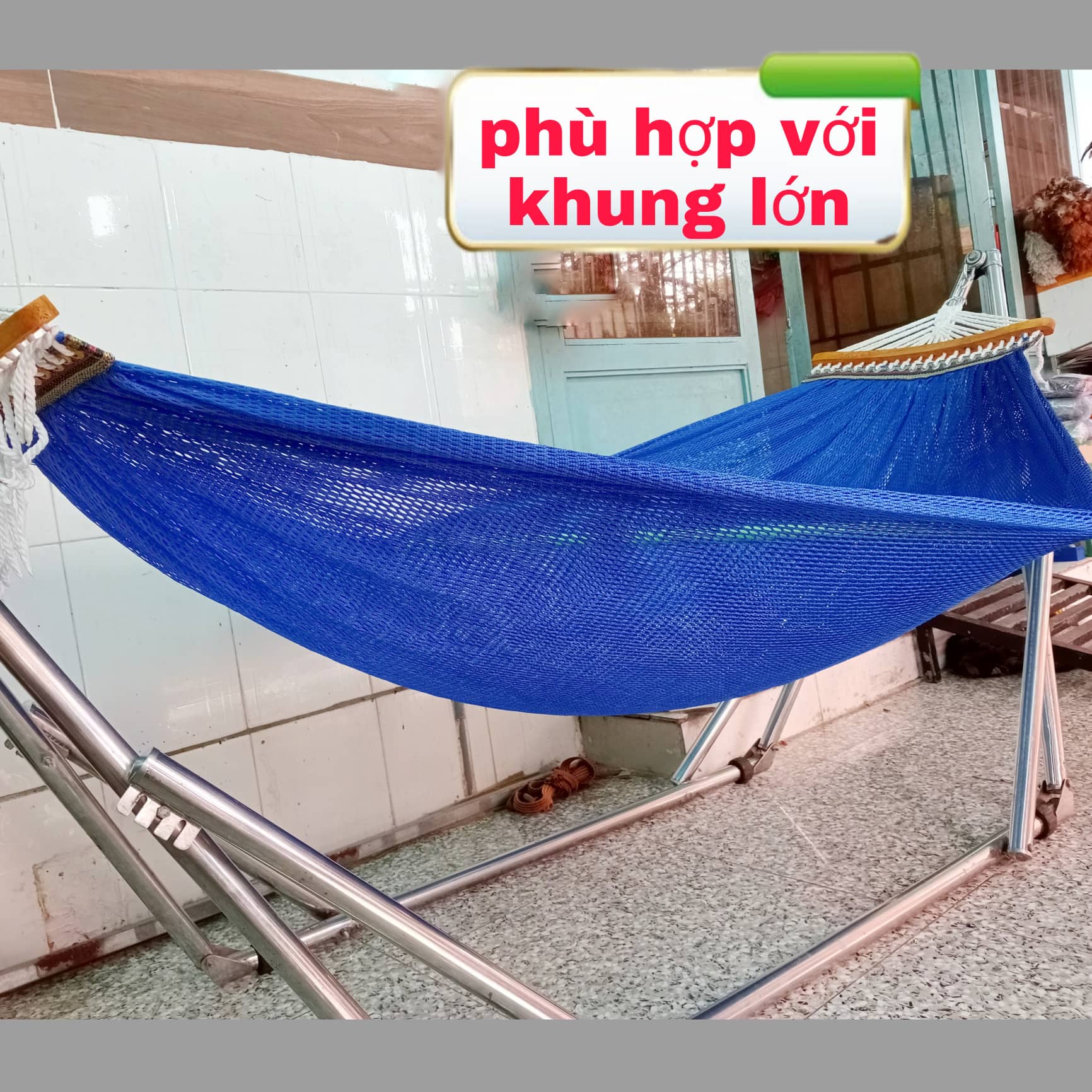 Võng Lưới Cán Gỗ 2 Lớp Chất Vải Dày Cao Cấp Dài 235cm Phù Hợp Cho Khung Lớn
