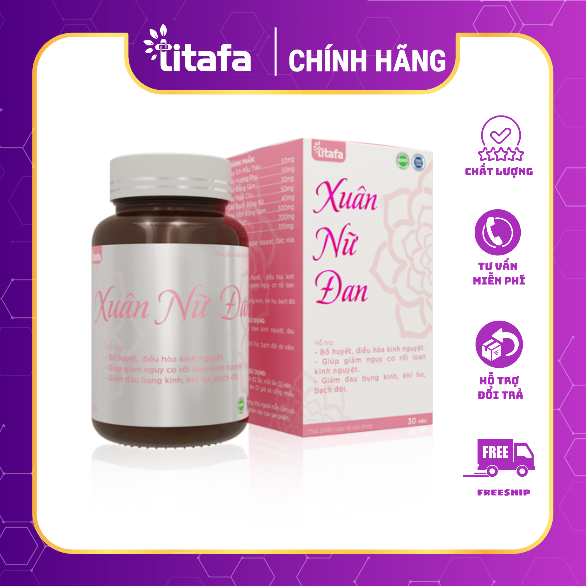 Viên điều hòa kinh nguyệt XUÂN NỮ ĐAN - Giúp bổ huyết, điều hòa kinh nguyệt, giảm đau bụng kinh, khí hư