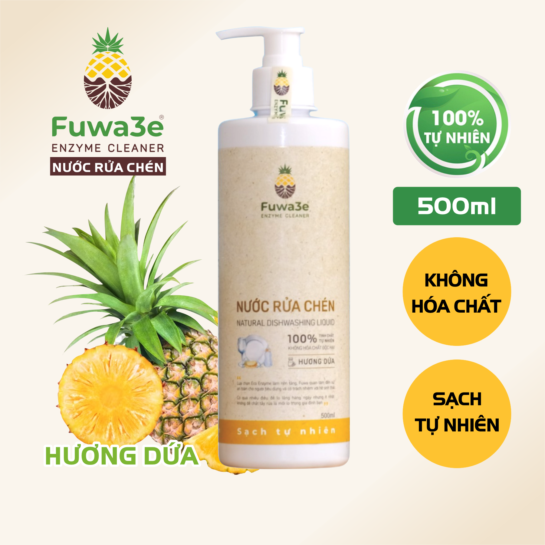 Nước rửa chén hữu cơ Fuwa3e  chai 500ml