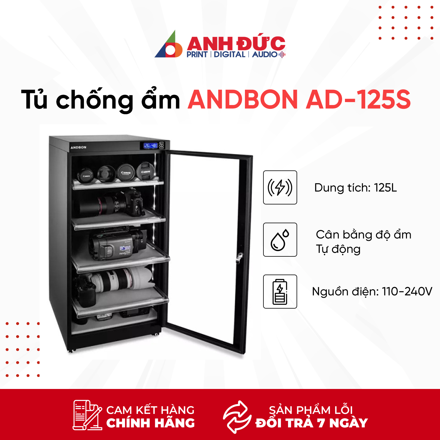 Tủ chống ẩm ANDBON DS-125S (125 lít) - Hàng Chính Hãng Full VAT CO CQ