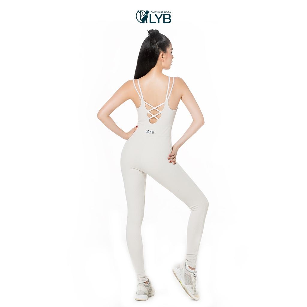 Jumpsuit tập thể thao gym yoga dài form ôm tôn dáng thời thượng màu trắng LYB - FW22-S00032