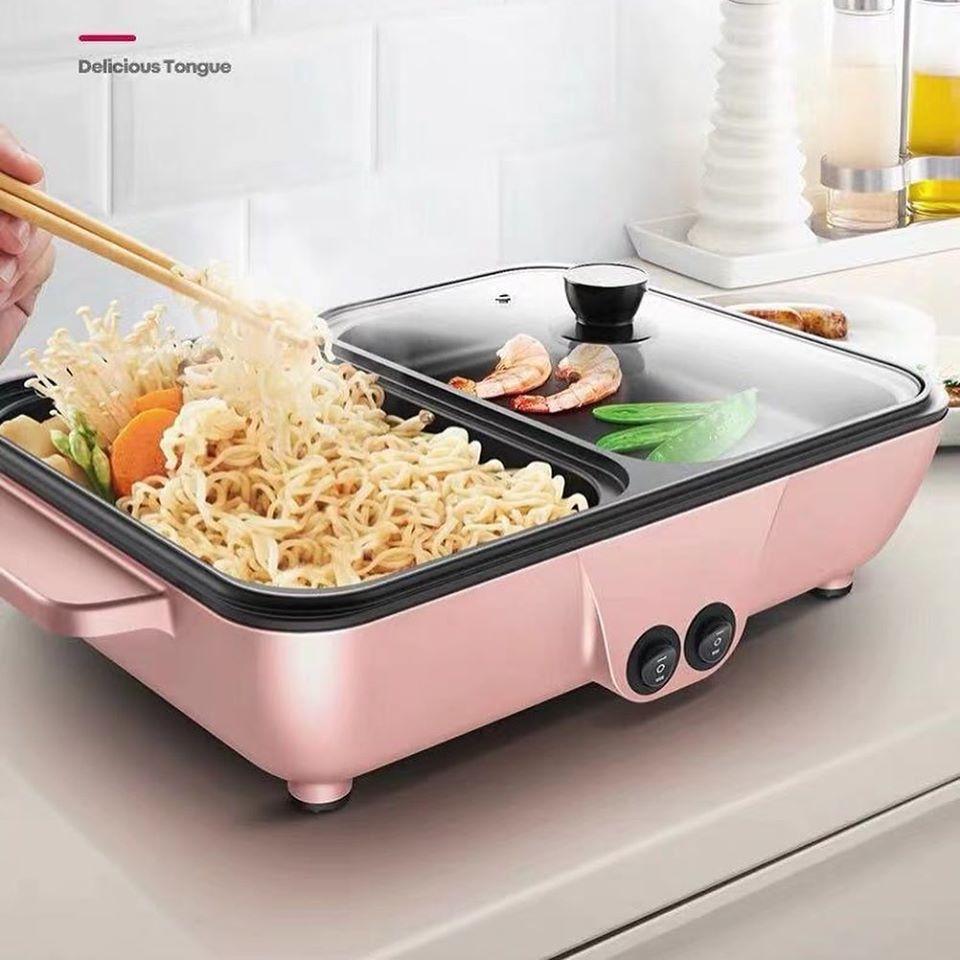 Bếp Điện Lẩu Nướng 2 Ngăn Mini Modosa - Giao Màu Ngẫu Nhiên - Hàng Chính Hãng