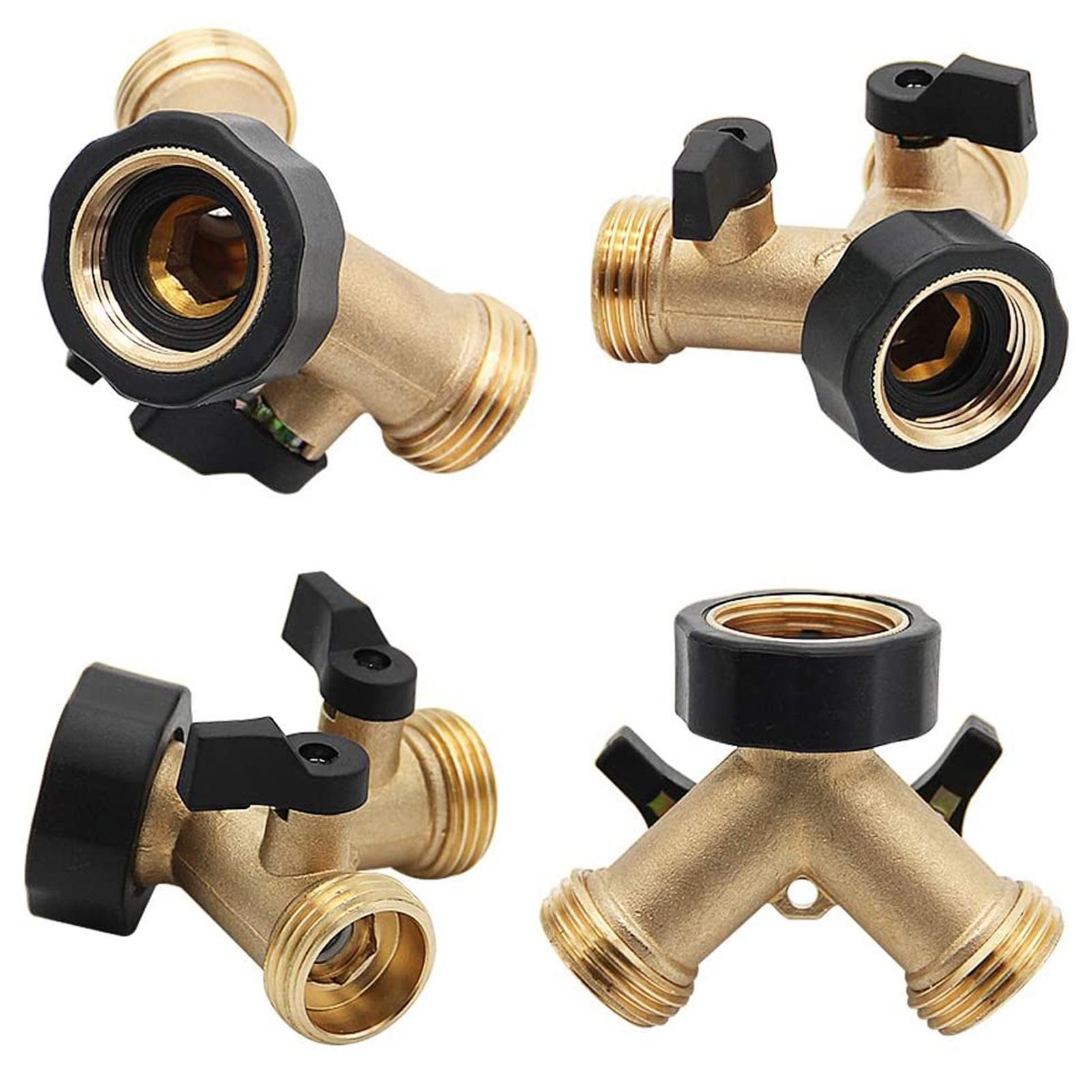 2-way Y-type Hose Splitter Garden Hose Distributor Brass Hose Tap Adapter with 2 Valves