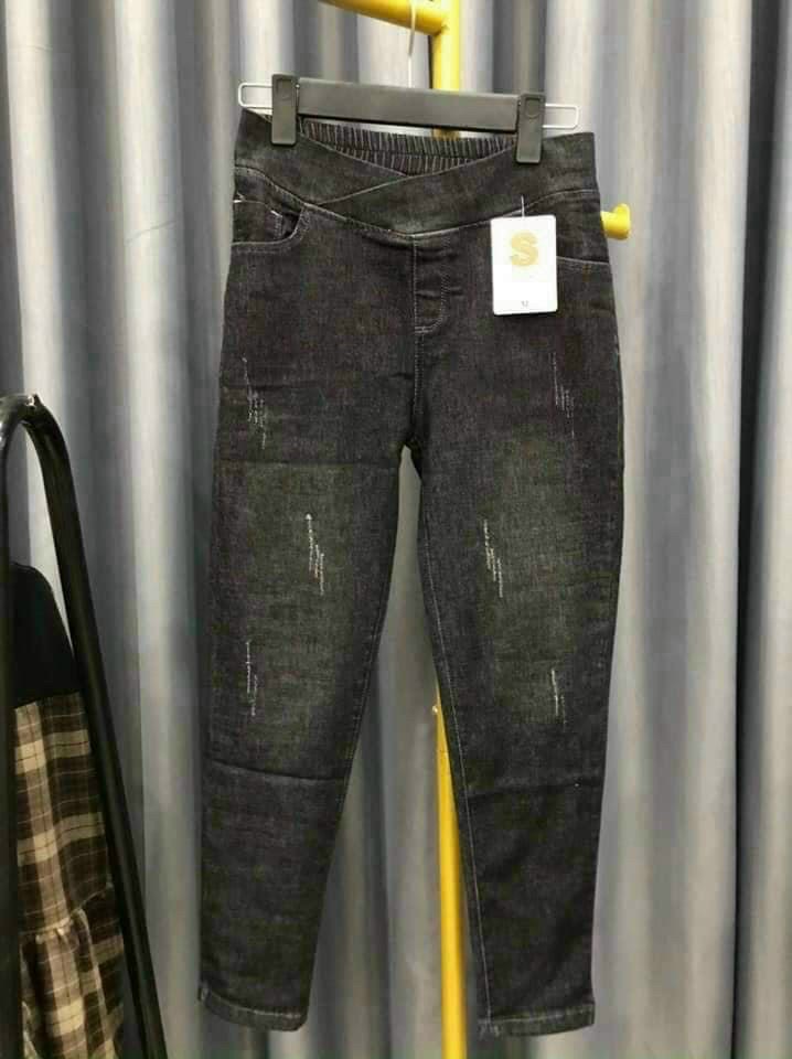 Quần jeans bầu, quần bò bầu cạp chéo - M