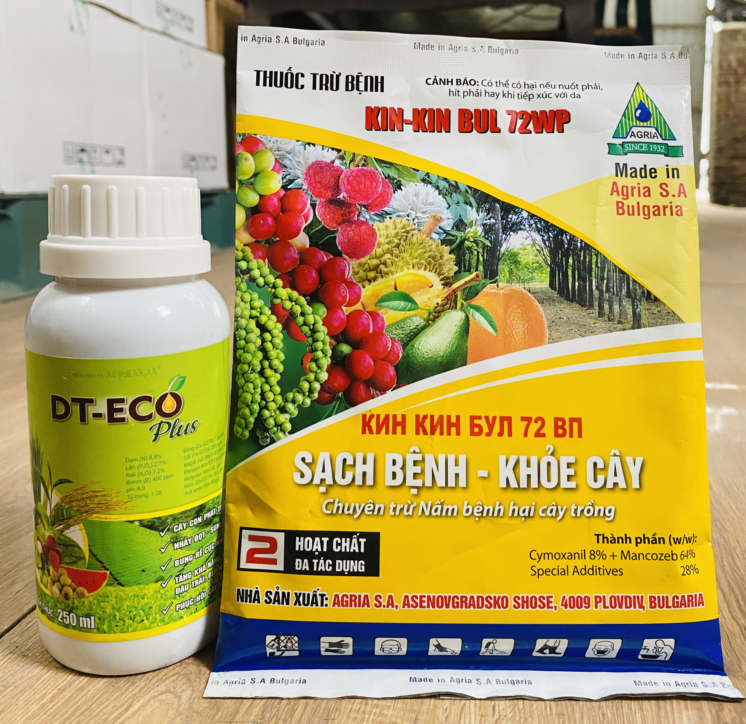 Combo trừ bệnh KinBul 100g và phân bón lá ECO Plus 250ml - Diệt trừ bệnh do nấm gây ra - Bổ sung dinh dưỡng sau bệnh và sau thu hoạch