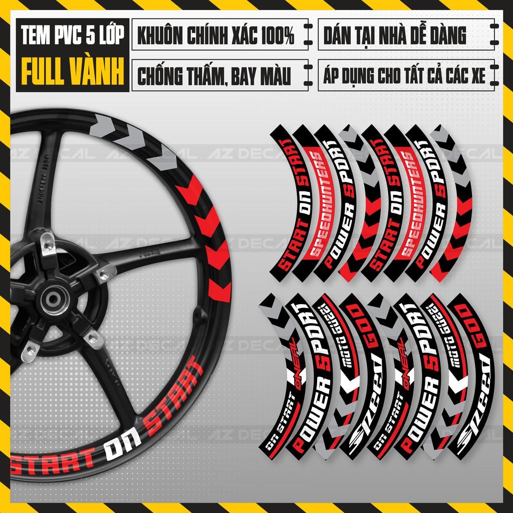 Tem Dán Vành Xe Máy, Xe Mô Tô Power Sport | FullV01 | Decal PVC Thiết Kế Kín Vành, Chống Nước, Dễ Dán