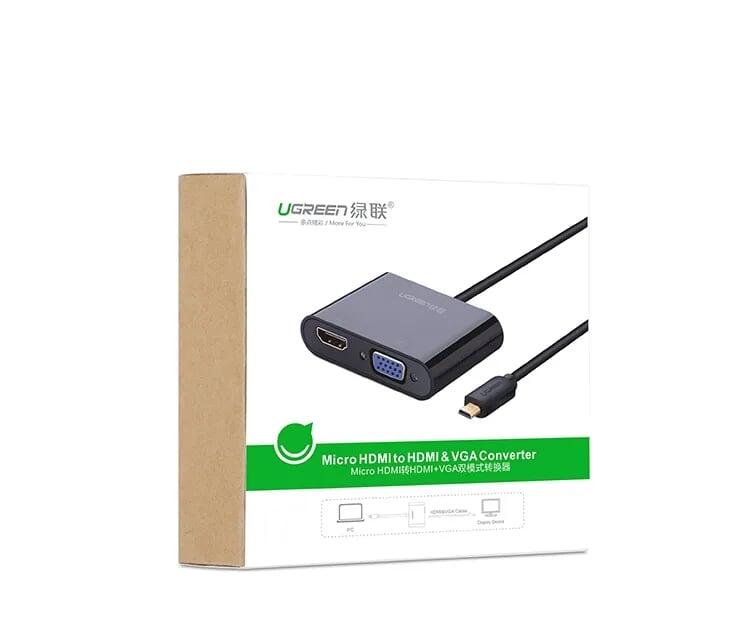 Ugreen UG30355MM115TK 30CM màu Đen Bộ chuyển Micro HDMI sang HDMI + VGA kèm cổng âm thanh - HÀNG CHÍNH HÃNG