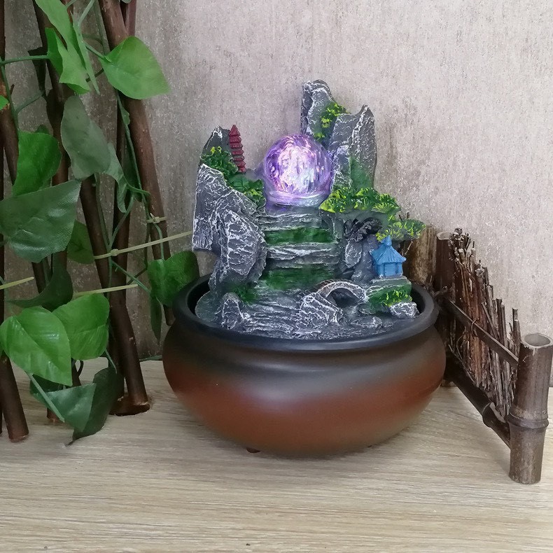 Thác nước phong thủy tiểu cảnh hòn non bộ núi sông mini để bàn