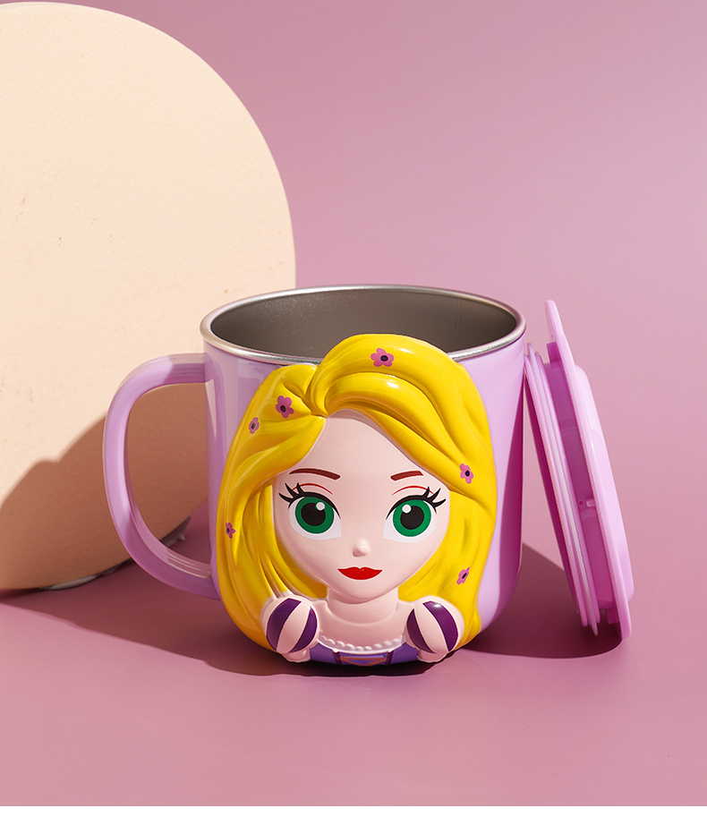 Ly inox giữ nhiệt , cốc có quai cầm 260ml hình công chúa Princess Rapunzel nổi 3D màu hồng cho trẻ em , bé gái - 97VNDP2265
