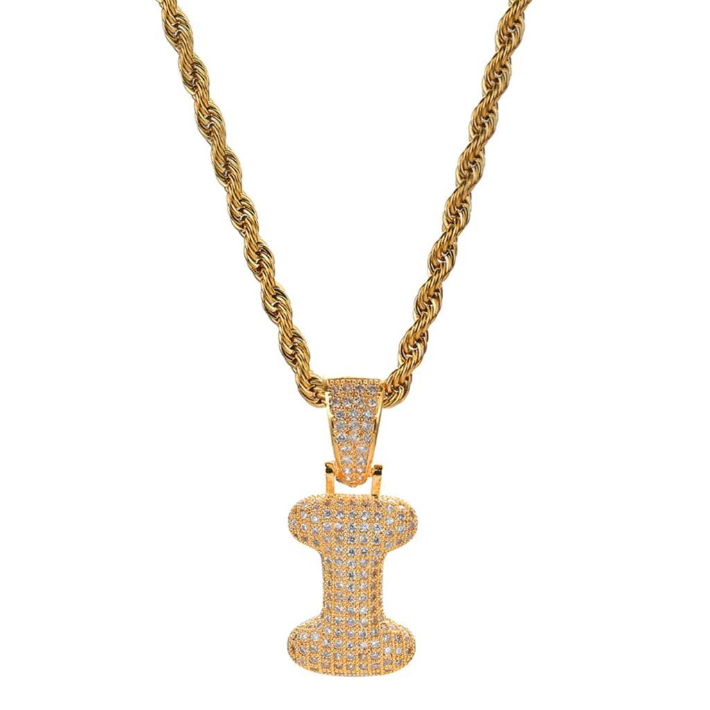 Punk Rock Zircon Letter 'I' Pendant Cord Rope Necklace