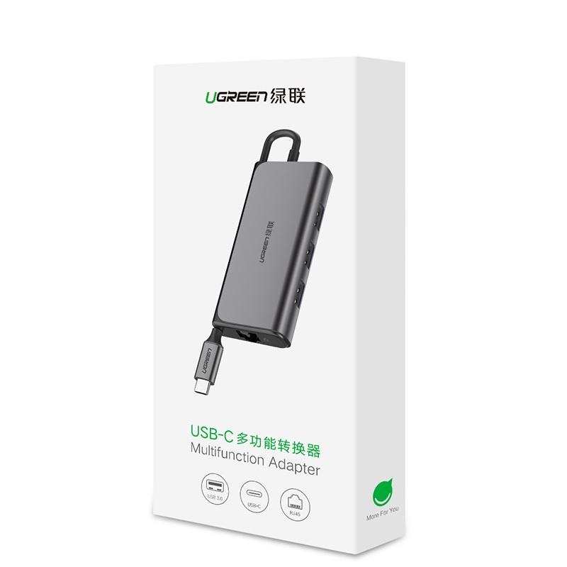 USB TYPE -C To LAN 100/1000 Kèm HUB USB 3.0 50252 | HUB 3 Cổng | Tốc độ Internet Lan: 10/100/1000Mbps