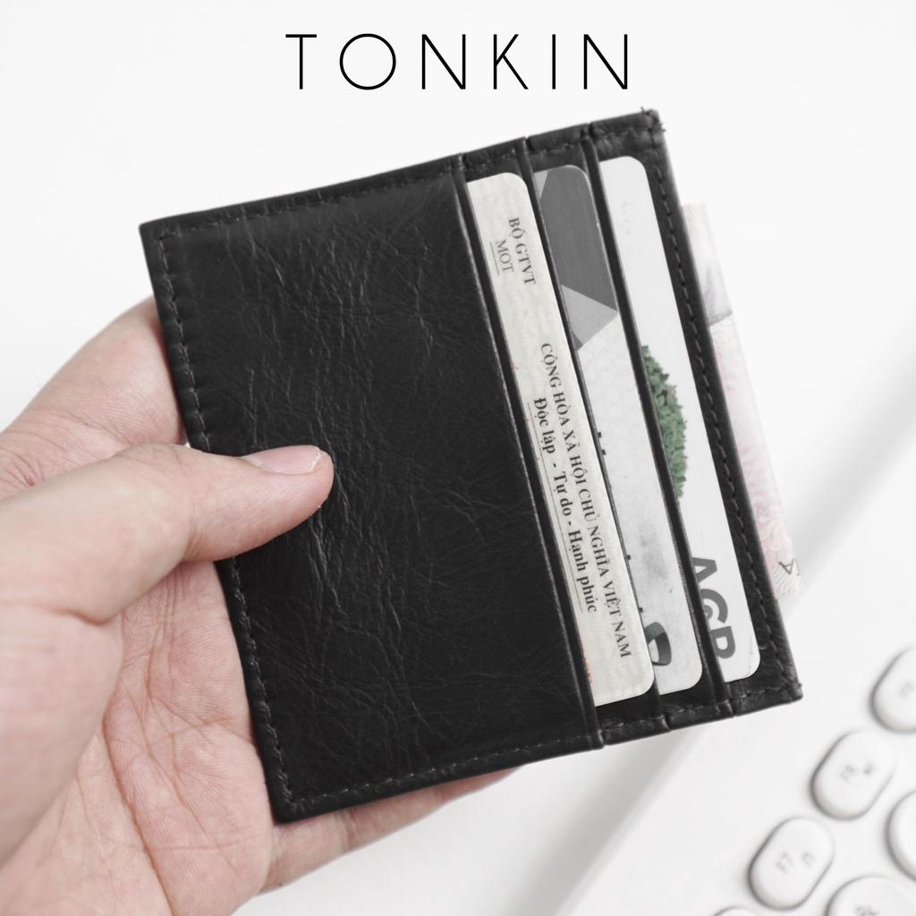 Ví Cardholder nam da bò cầm tay nhiều ngăn, bóp nam da thật cao cấp nhiều màu unisex thương hiệu TONKIN