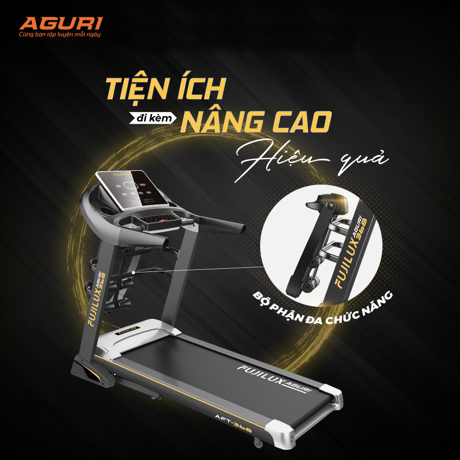 Máy chạy bộ tại nhà AGURI AFT-368 cấu hình vượt trội, tốc độ tối đa 20km/h, độ dốc lên tới 18%, màn hình LED 7 cửa sổ